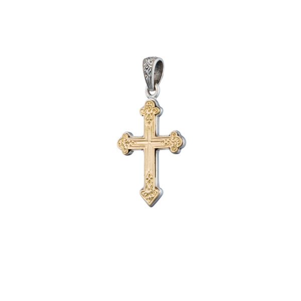 Men’s Byzantine Cross Pendant 18k Yellow Gold and Sterling Silver 925