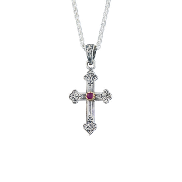 Byzantine Cross Pendant 18k Yellow Gold and Sterling Silver 925 - Image 2