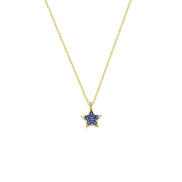 Yellow Gold k14 Star Charm Necklace with Cubic Zirconia for Women for Teen
