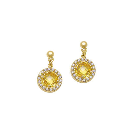 Round Drop Earrings Double Stones in k14 yellow Gold