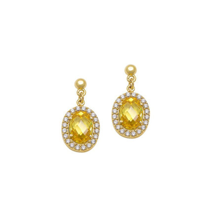 Oval Drop Earrings Double Stones in k14 yellow Gold