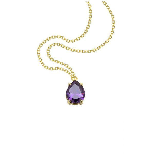 Pear Red Solitaire Pendant Necklace in k14 yellow Gold - Image 2