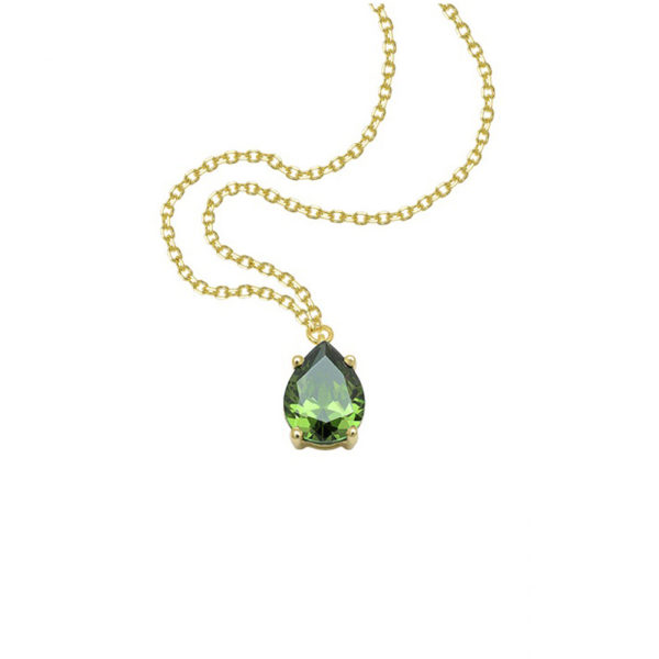 Pear Green Solitaire Pendant Necklace in k14 yellow Gold