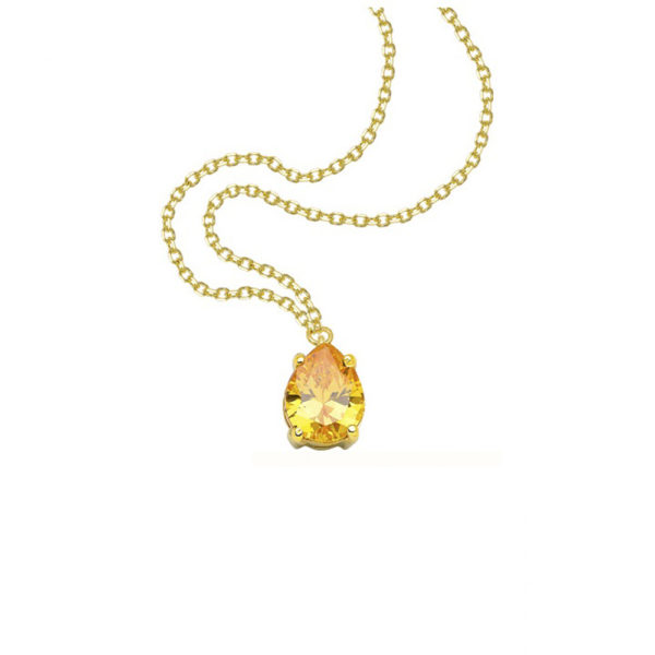 Pear Green Solitaire Pendant Necklace in k14 yellow Gold - Image 3