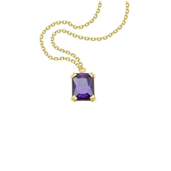 Emerald Cut Green Solitaire Pendant Necklace in k14 yellow Gold - Image 3