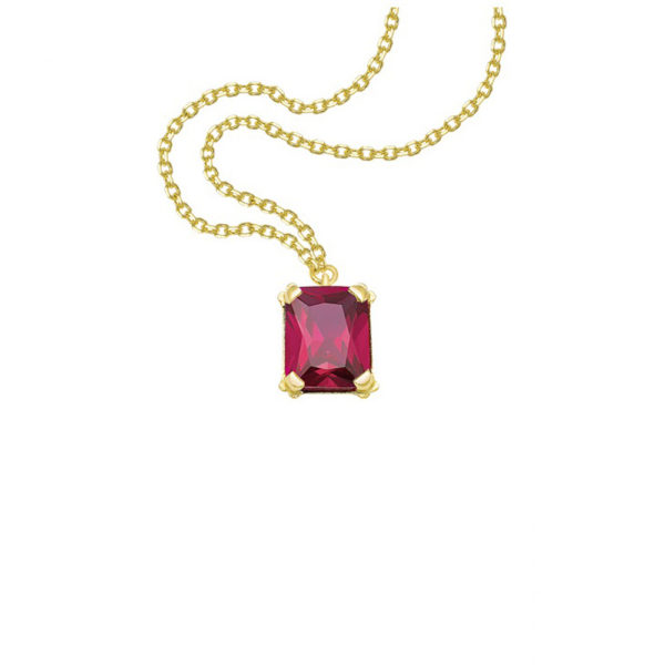 Emerald Cut Green Solitaire Pendant Necklace in k14 yellow Gold - Image 2