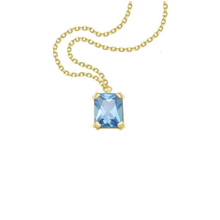Emerald Cut Blue Solitaire Pendant Necklace in k14 yellow Gold