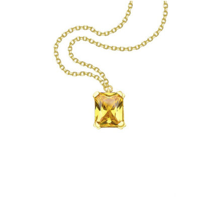 Emerald Cut Blue Solitaire Pendant Necklace in k14 yellow Gold