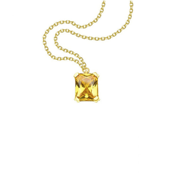 Emerald Cut Blue Solitaire Pendant Necklace in k14 yellow Gold - Image 2