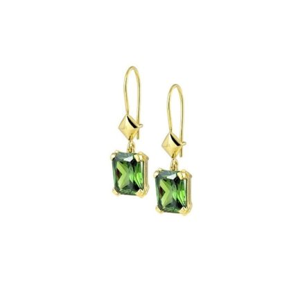 Emerald Cut Green Drop Earrings in k14 yellow Gold