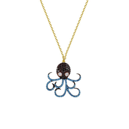 Octopus Charm Necklace Yellow Gold k14 with Cubic Zirconia for Women for Teen