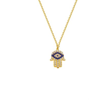 Hand of Hamsa / Hand of Fatima Necklace Yellow Gold k14 with Cubic Zircon