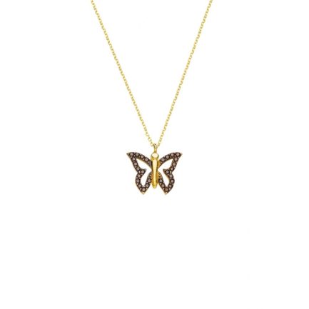 Butterfly Charm Necklace Yellow Gold k14 with Cubic Zirconia for Women for Teen