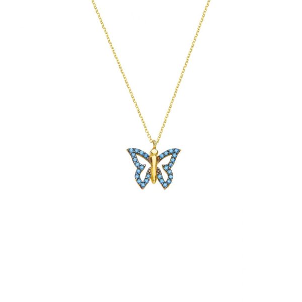 Butterfly Charm Necklace Yellow Gold k14 with Cubic Zirconia for Women for Teen - Image 4