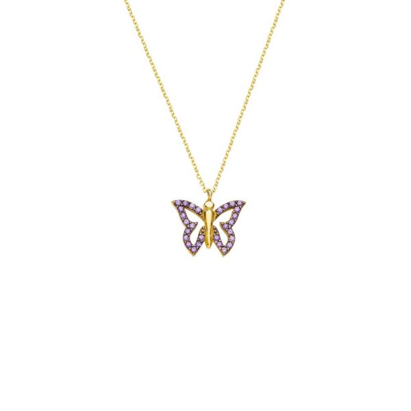 Butterfly Charm Necklace Yellow Gold k14 with Cubic Zirconia for Women for Teen - Image 3