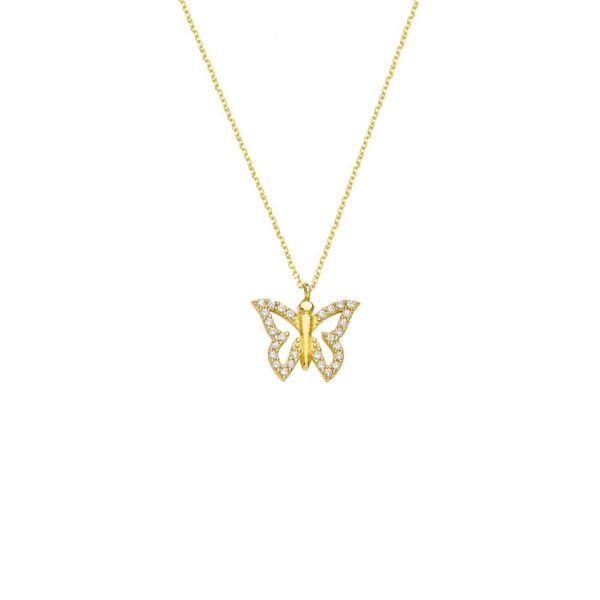 Butterfly Charm Necklace Yellow Gold k14 with Cubic Zirconia for Women for Teen - Image 2