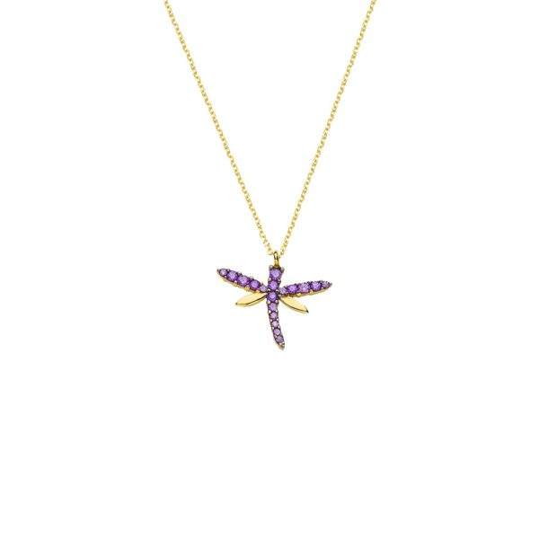 Dragonfly Charm Necklace Yellow Gold k14 with Cubic Zirconia for Women for Teen - Image 3