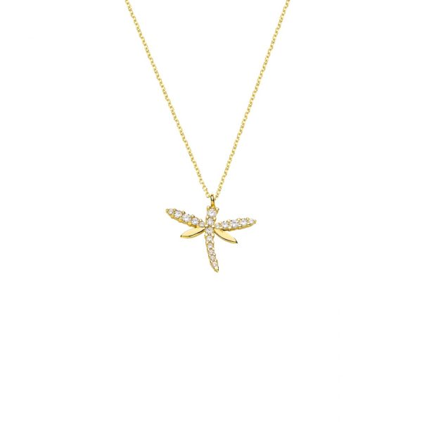 Dragonfly Charm Necklace Yellow Gold k14 with Cubic Zirconia for Women for Teen - Image 2