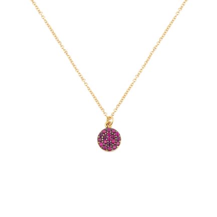 Yellow Gold k14 Round Charm Necklace with Cubic Zirconia for Women for Teen