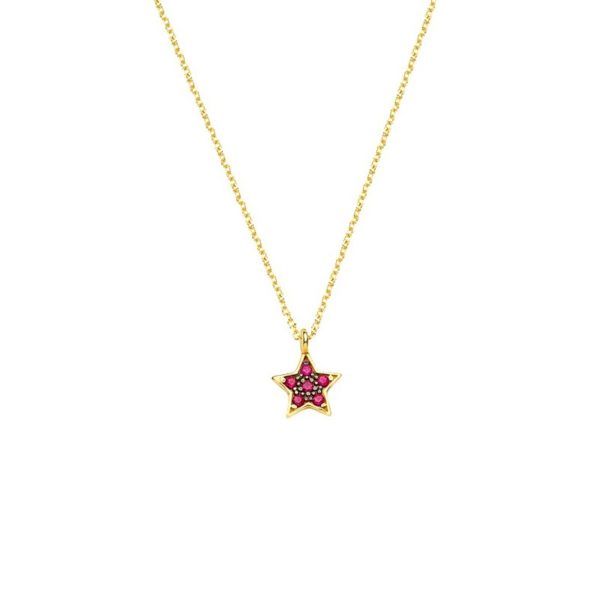 Yellow Gold k14 Star Charm Necklace with Cubic Zirconia for Women for Teen