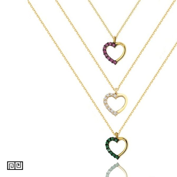 Heart Charm Necklace Yellow Gold k14 with Cubic Zirconia for Women for Teen - Image 3