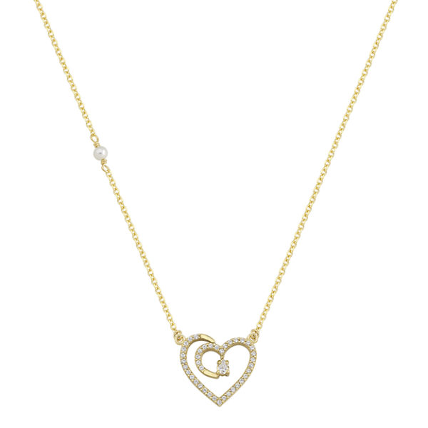 Heart Charm Necklace Yellow Gold k14 with Cubic Zirconia for Women for Teen - Image 2