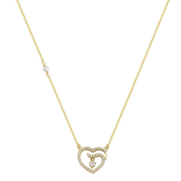 Heart Charm Necklace Yellow Gold k14 with Cubic Zirconia for Women for Teen - Image 2