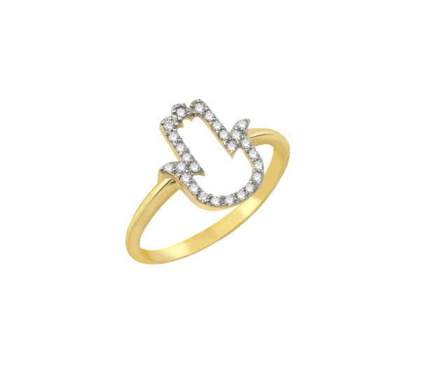 Hand of Hamsa Ring for Girls k14 Yellow Gold - Image 2