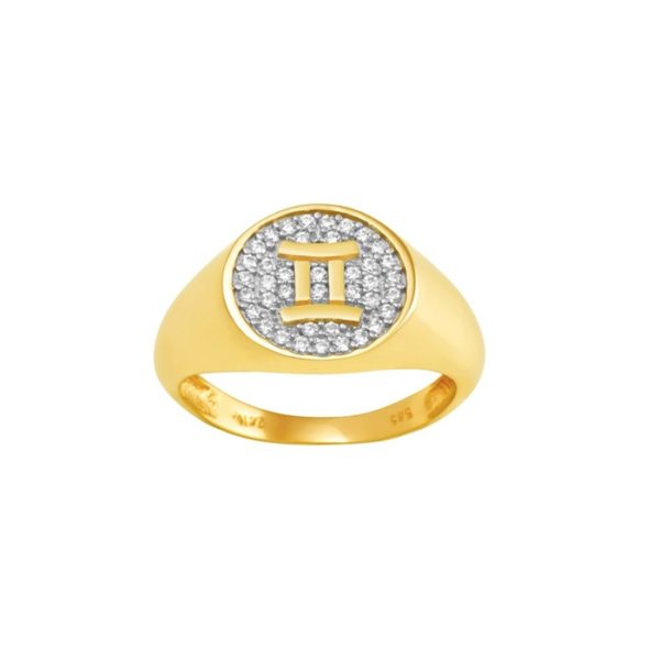 14k Gold Zodiac sign Band Gemini Chevalier Men’s Ring