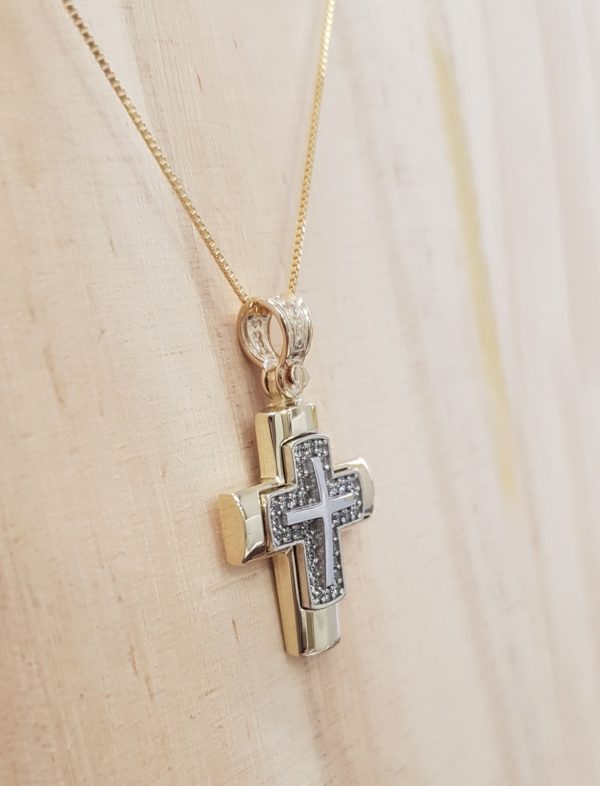 Baptism Cross Yellow and White Gold k14 perfect for adults and babies - Image 2