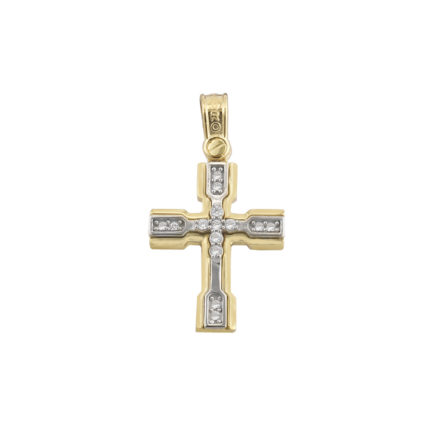 14k Solid Yellow and White Gold Orthodox Crucifix for Girls and Women