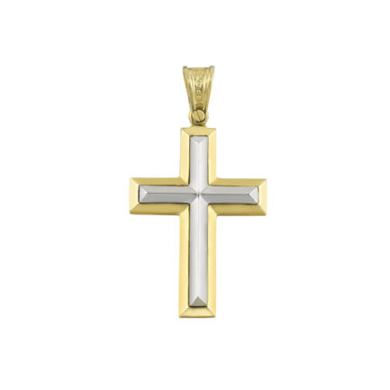 14K Gold White Men’s Polished Cross Pendant