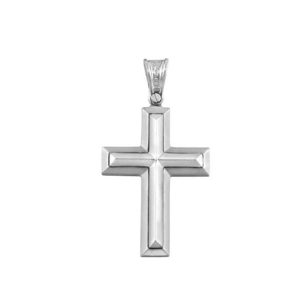 14K Gold White Men's Polished Cross Pendant - Image 2