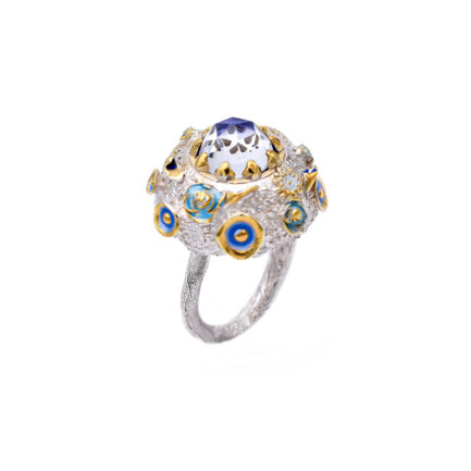 Statement Quartz Ring, with Enamel and Gold-Plated Details