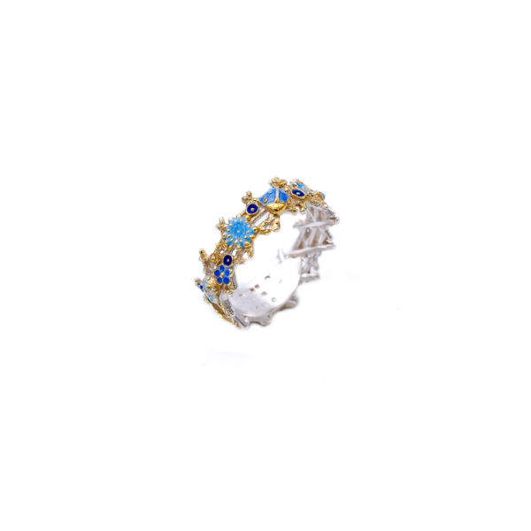 Enamel Daisy Ring with Golden Plated Silver Rods - Image 2