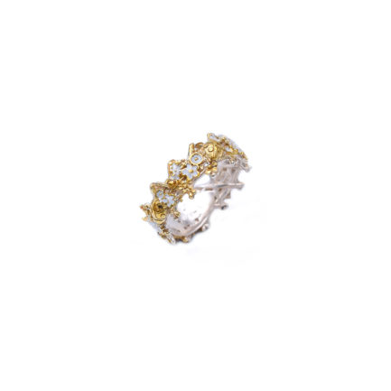 Enamel Daisy Ring with Golden Plated Silver Rods