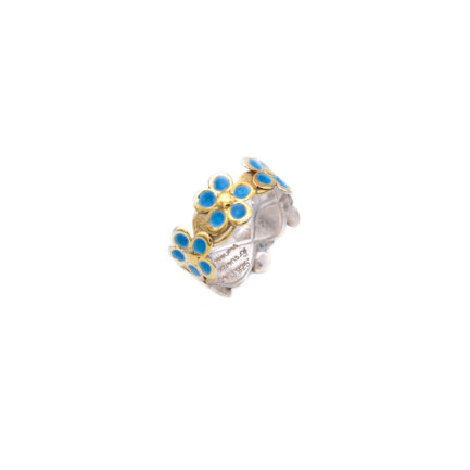 Sterling-Silver Forget me not Band Ring Gold Plated with Enamel