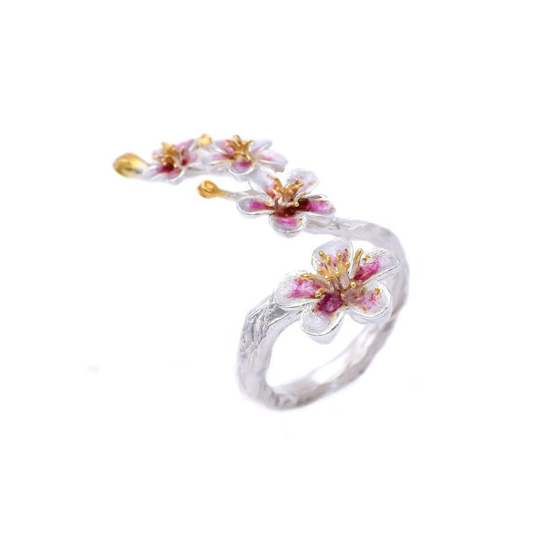 Almond Blossom Statement Ring Made out of Silver and Enamel - Image 2