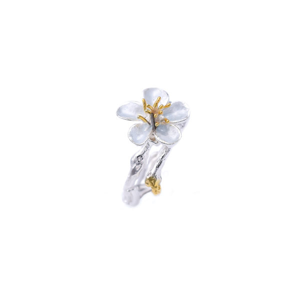 Pink Silver-Enamel Flower Ring with Gold Plated Stamens - Image 2