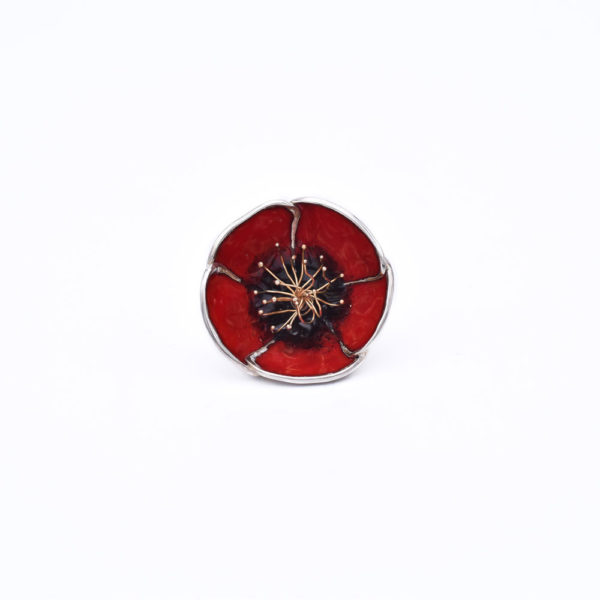 Red Poppy Flower Ring made of Sterling Silver - Image 3