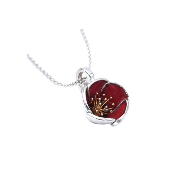 Red Poppy Necklace Made with Gold Plated Stamens - Image 2