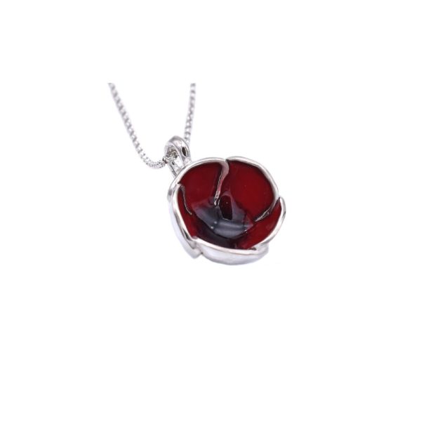 Red Poppy Flower Necklace Made Out of Silver and Enamel - Image 2