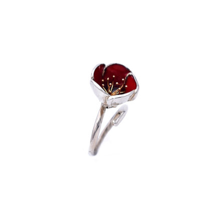 Silver-Enamel Poppy Ring with Gold Plated Stamens