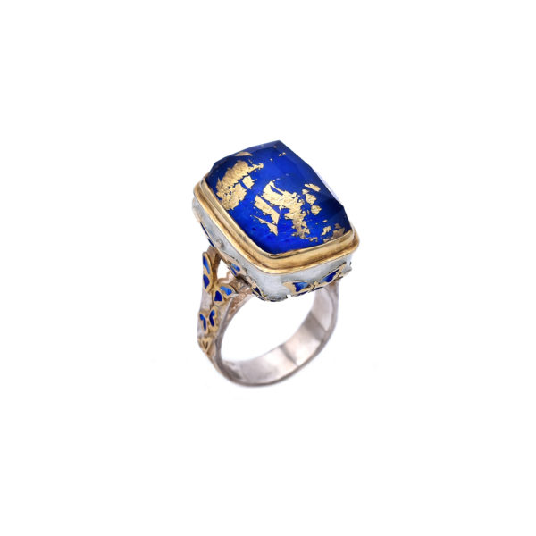 Sterling Silver Ring Butterfly Gold Plated with Enamel - Image 2