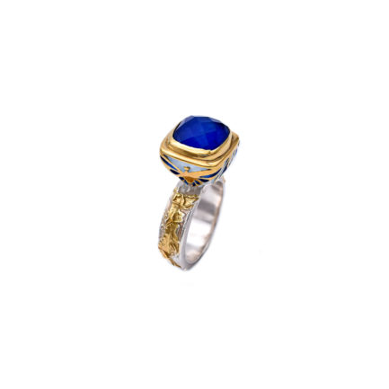 Lapis Lazuli Celestial Butterfly Ring, Gold Plated with Enamel, 24K Golden Leaves