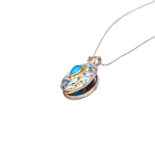 Butterfly Locket Pendant with Turquoise Gemstone and Enamel - Image 3