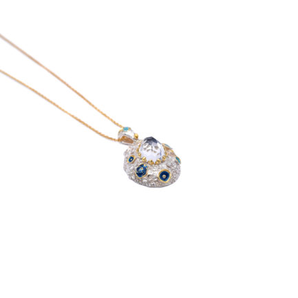 Blooming Crystal Necklace for Her, with Enamel and 24K Gold Leaves