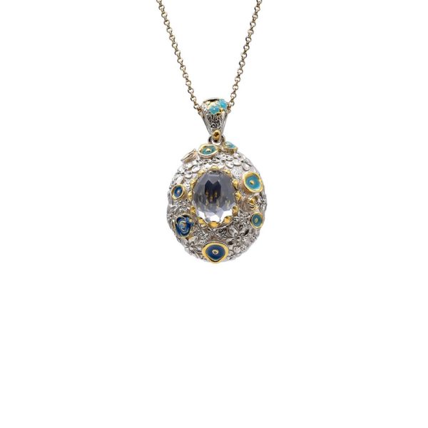 Blooming Crystal Necklace for Her, with Enamel and 24K Gold Leaves