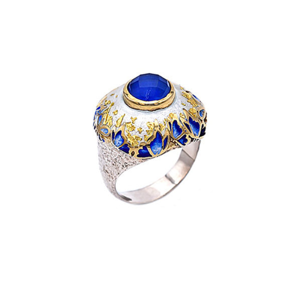 Spiritual Gemstone Butterfly Ring, Gold Plated with Enamel, 24K Gold Leaves - Image 2