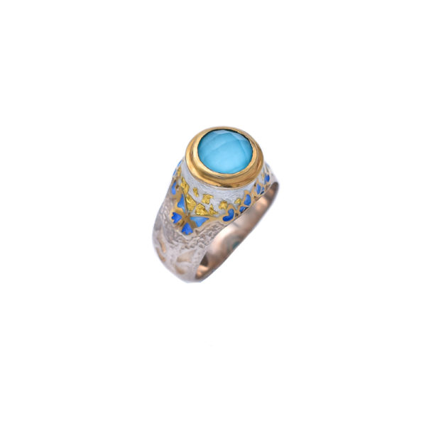 Blue Apatite Butterfly Ring, Gold Plated with Enamel - Image 5